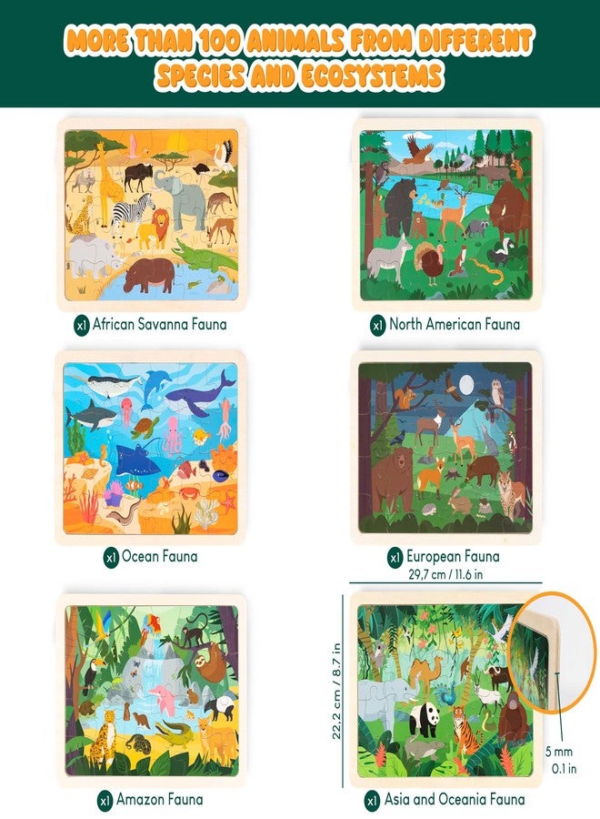 BONNYCO أحجيات خشبية من بونيكو للأطفال من عمر 4-6 سنوات و3-5 سنوات. مجموعة من 6 أحجيات تركيبية، 24 قطعة مع لوحة، حيوانات من أنظمة بيئية متنوعة. ألعاب تعليمية، هدايا تعليمية للأولاد والبنات. - Image 2